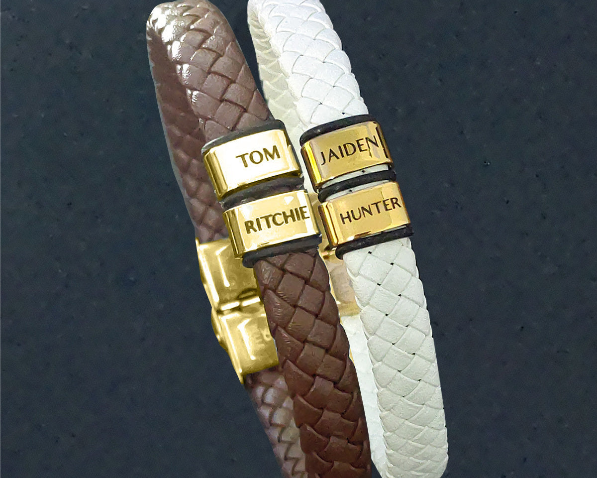 BUY ONE GET ONE Personalised Leather Bracelet First 2 Charms FREE | Belle Fever Personalised Jewellery