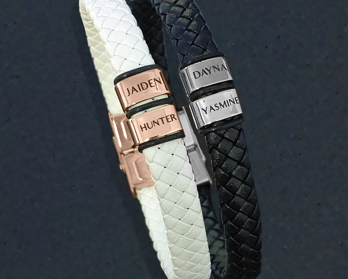 BUY ONE GET ONE Personalised Leather Bracelet First 2 Charms FREE | Belle Fever Personalised Jewellery