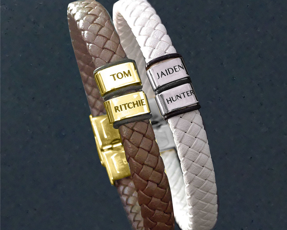 BUY ONE GET ONE Personalised Leather Bracelet First 2 Charms FREE | Belle Fever Personalised Jewellery