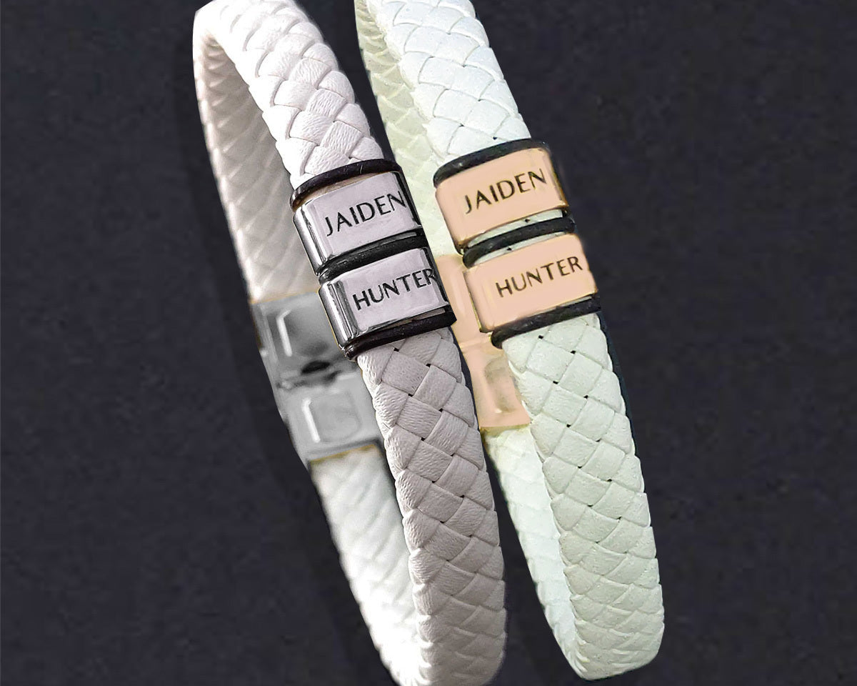 BUY ONE GET ONE Personalised Leather Bracelet First 2 Charms FREE | Belle Fever Personalised Jewellery