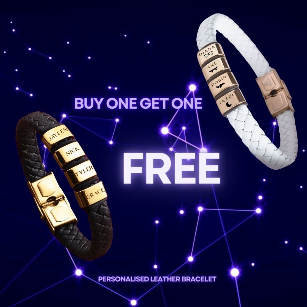 BUY ONE GET ONE Personalised Leather Bracelet First 2 Charms FREE | Belle Fever Personalised Jewellery