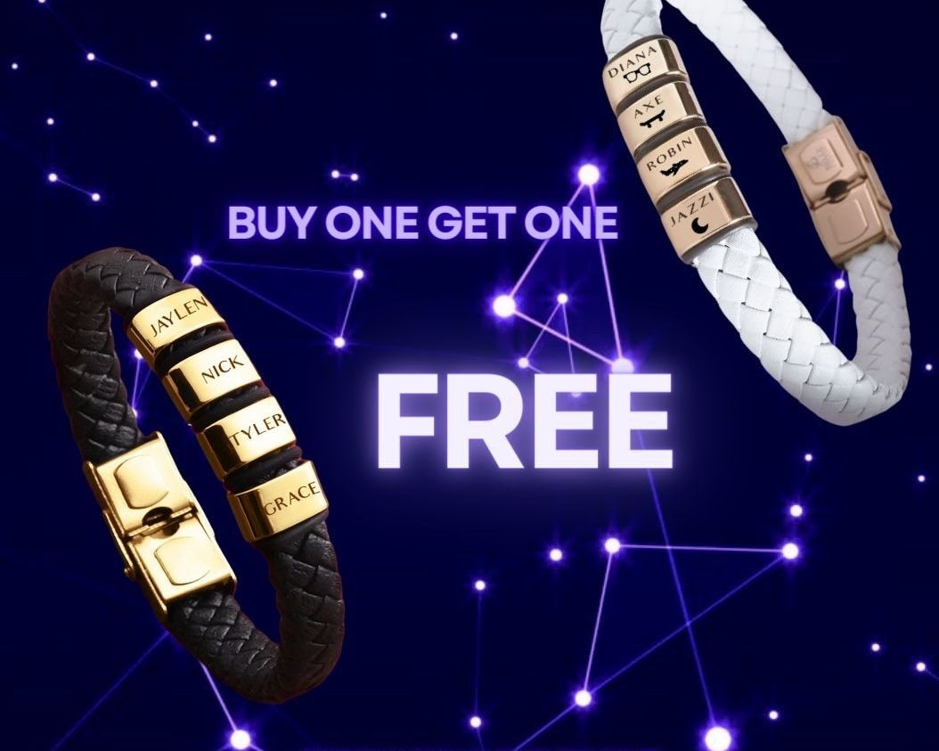 BUY ONE GET ONE Personalised Leather Bracelet First 2 Charms FREE | Belle Fever Personalised Jewellery