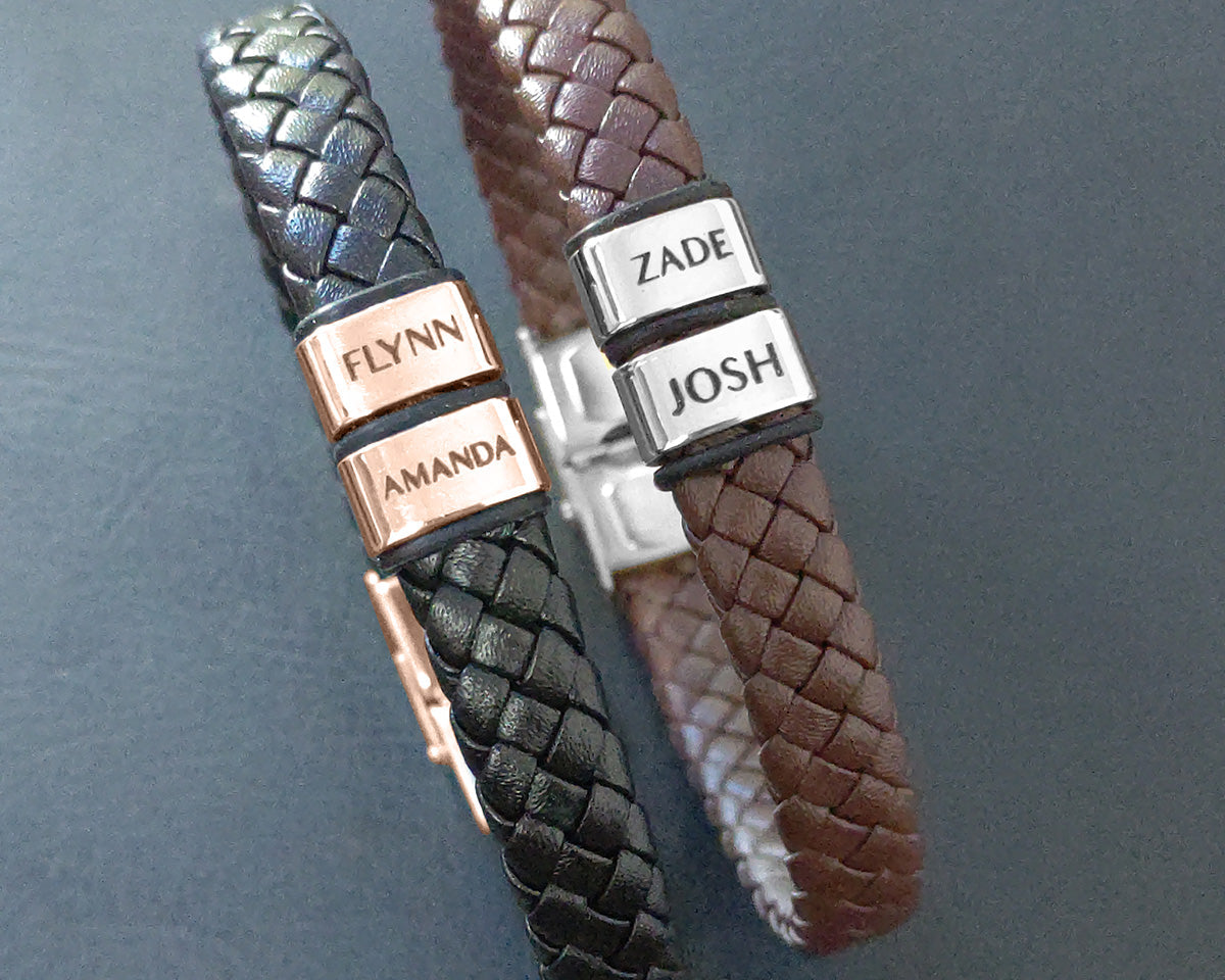 BUY ONE GET ONE Personalised Leather Bracelet First 2 Charms FREE | Belle Fever Personalised Jewellery