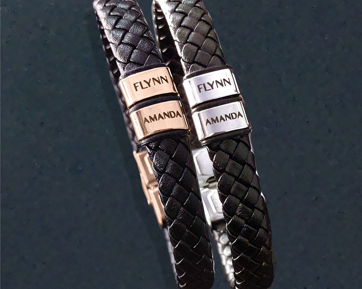 BUY ONE GET ONE Personalised Leather Bracelet First 2 Charms FREE | Belle Fever Personalised Jewellery