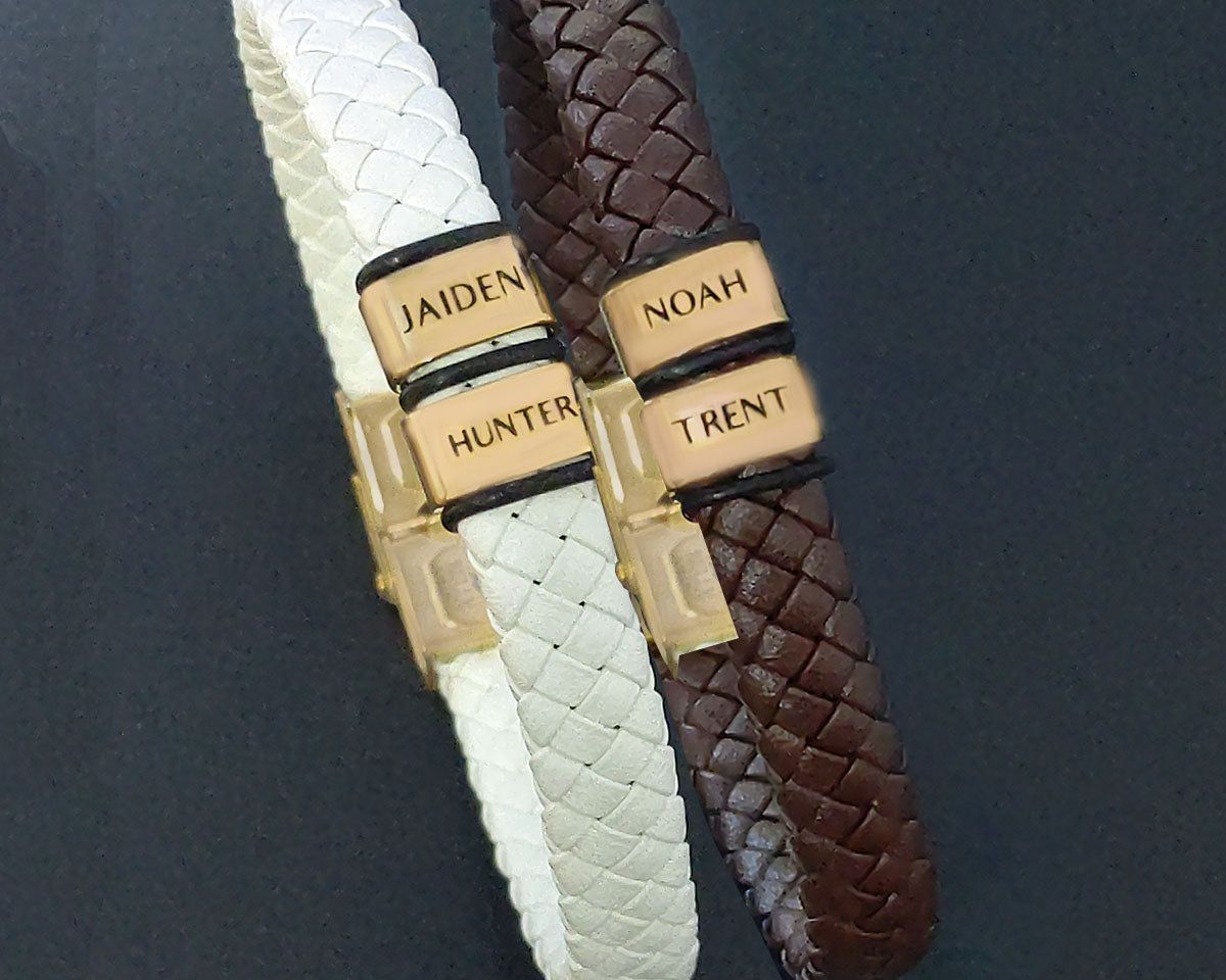 BUY ONE GET ONE Personalised Leather Bracelet First 2 Charms FREE | Belle Fever Personalised Jewellery