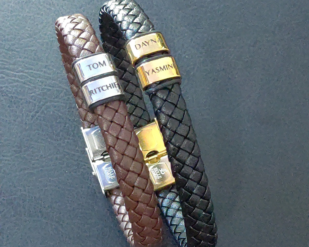 BUY ONE GET ONE Personalised Leather Bracelet First 2 Charms FREE | Belle Fever Personalised Jewellery