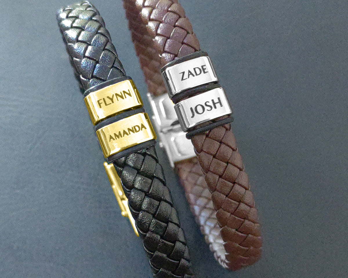 BUY ONE GET ONE Personalised Leather Bracelet First 2 Charms FREE | Belle Fever Personalised Jewellery