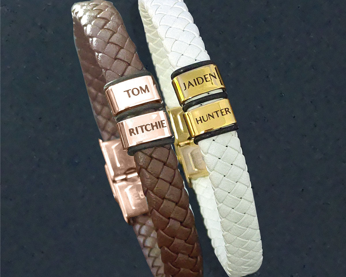 BUY ONE GET ONE Personalised Leather Bracelet First 2 Charms FREE | Belle Fever Personalised Jewellery