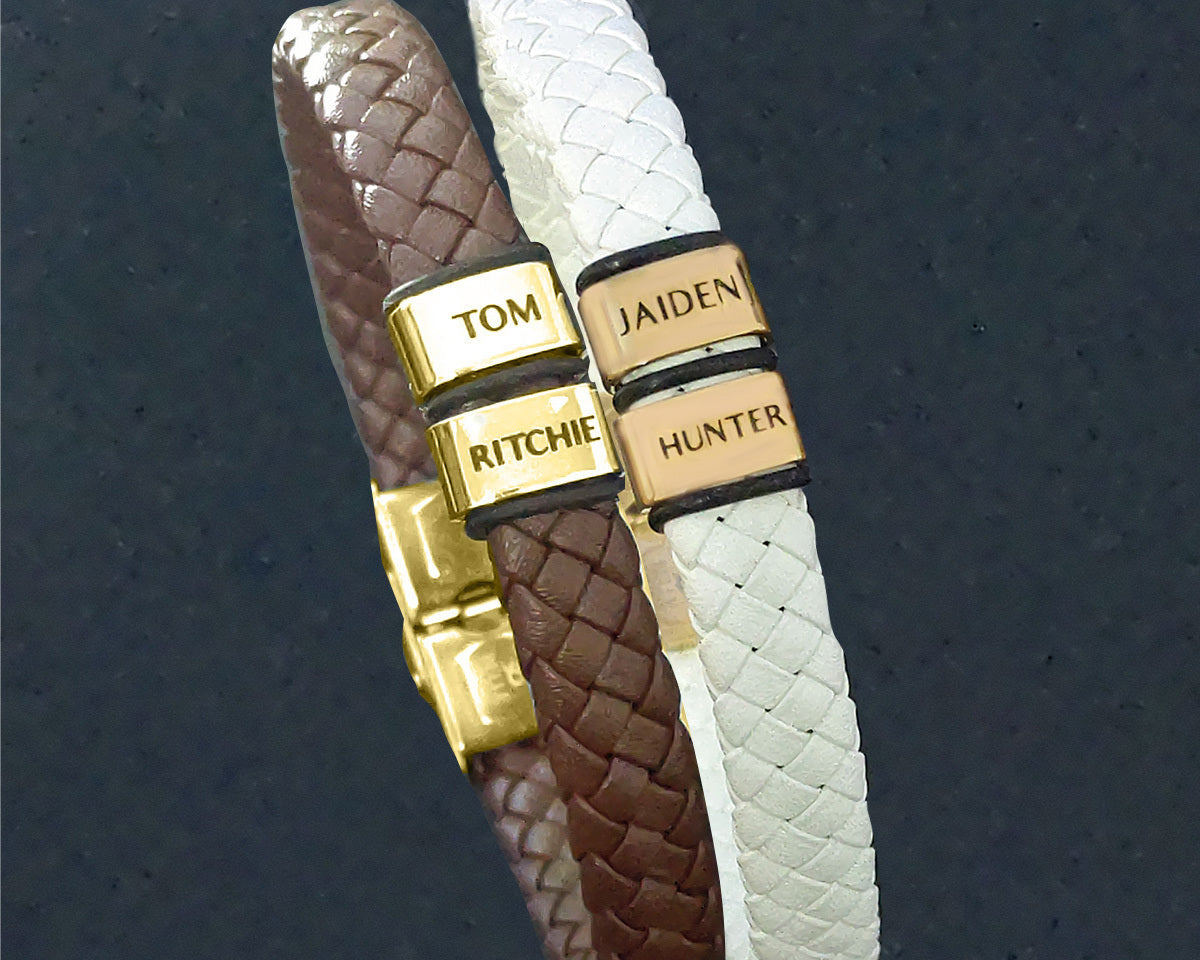 BUY ONE GET ONE Personalised Leather Bracelet First 2 Charms FREE | Belle Fever Personalised Jewellery