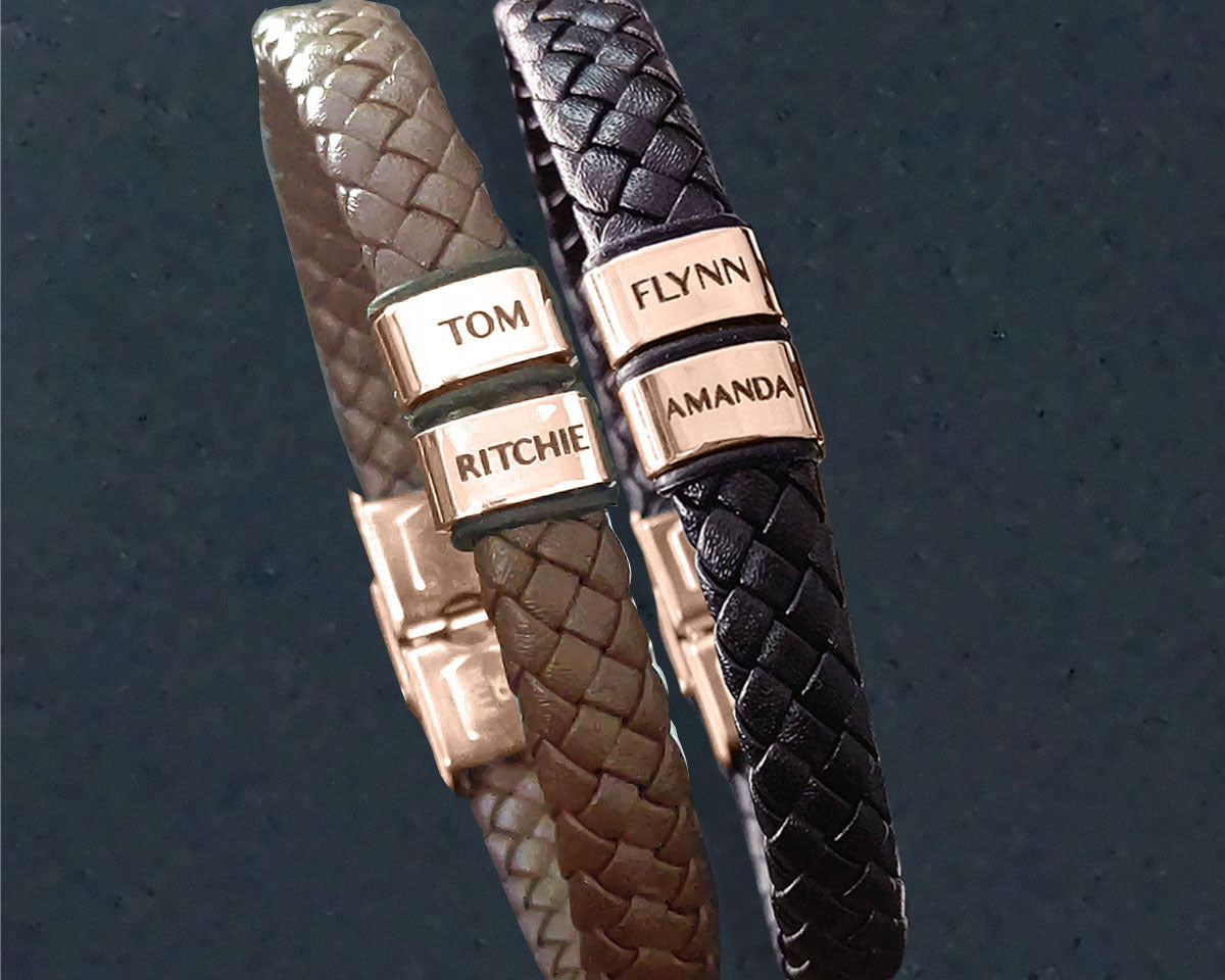 BUY ONE GET ONE Personalised Leather Bracelet First 2 Charms FREE | Belle Fever Personalised Jewellery