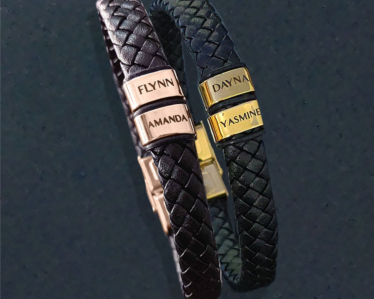 BUY ONE GET ONE Personalised Leather Bracelet First 2 Charms FREE | Belle Fever Personalised Jewellery