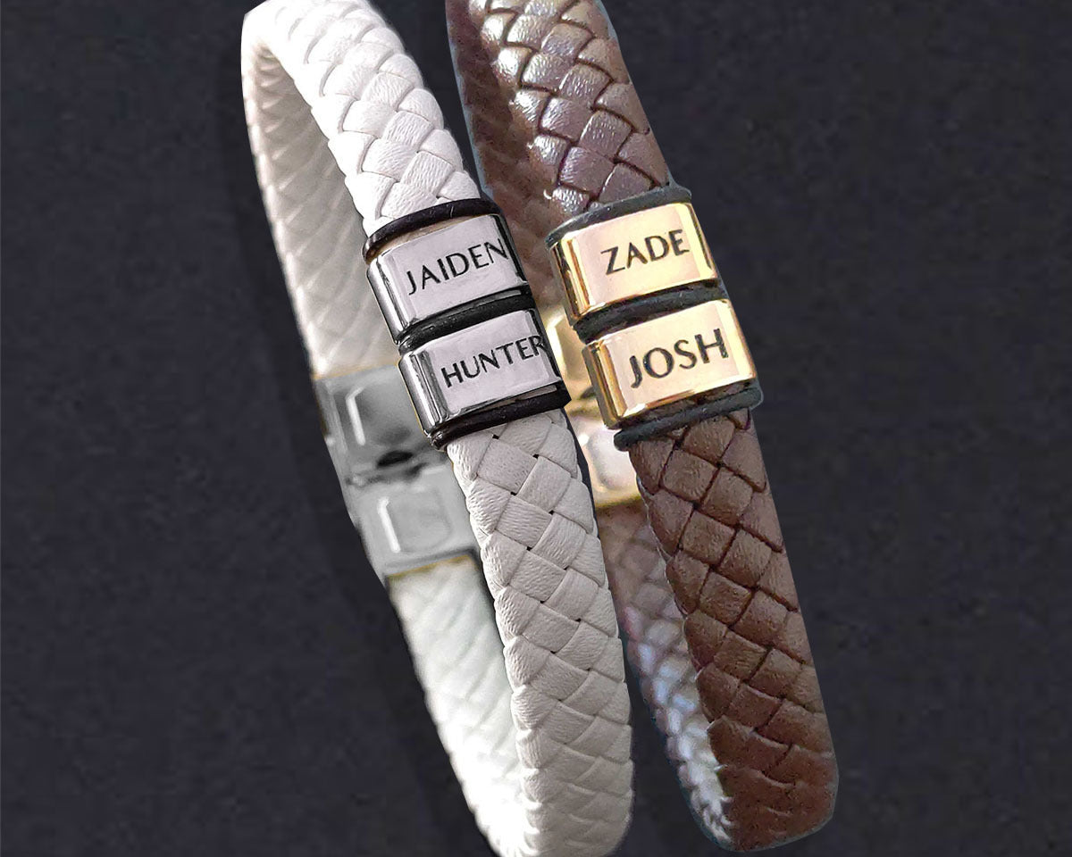 BUY ONE GET ONE Personalised Leather Bracelet First 2 Charms FREE | Belle Fever Personalised Jewellery