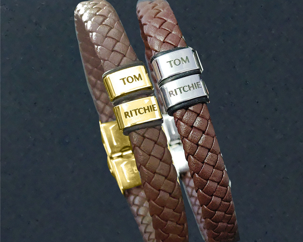 BUY ONE GET ONE Personalised Leather Bracelet First 2 Charms FREE | Belle Fever Personalised Jewellery