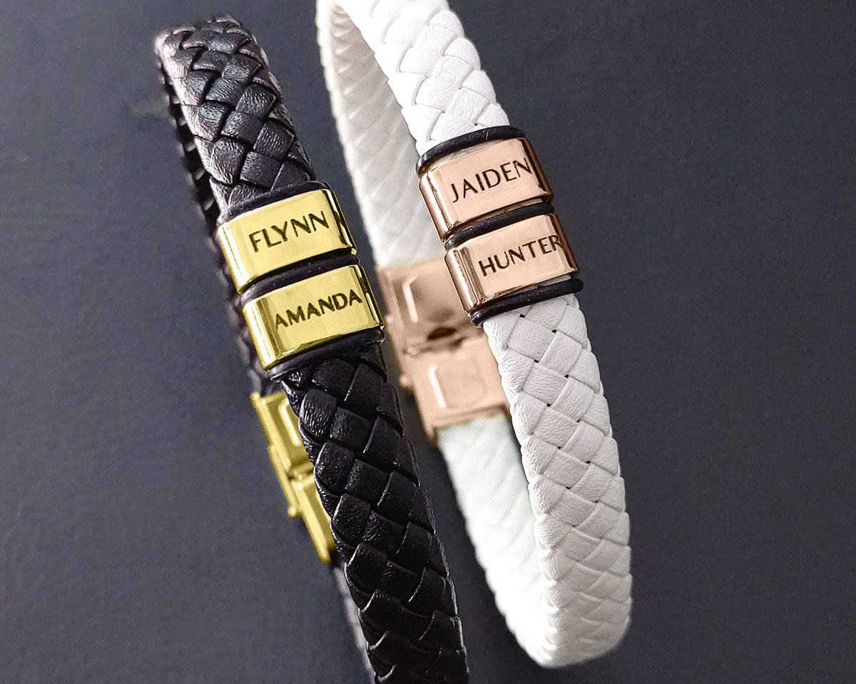 BUY ONE GET ONE Personalised Leather Bracelet First 2 Charms FREE | Belle Fever Personalised Jewellery