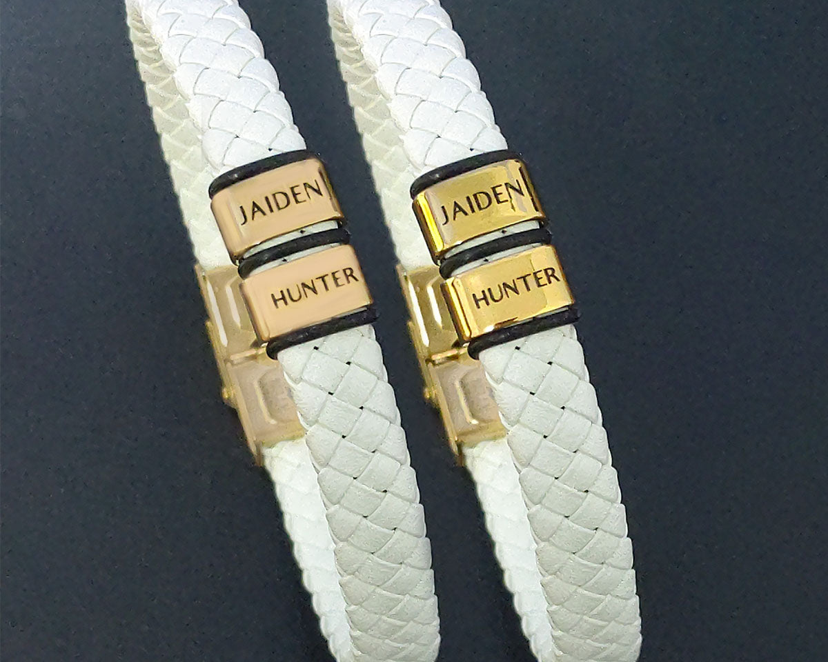 BUY ONE GET ONE Personalised Leather Bracelet First 2 Charms FREE | Belle Fever Personalised Jewellery