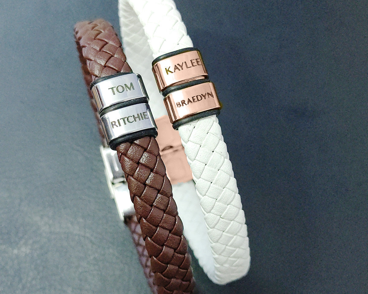 BUY ONE GET ONE Personalised Leather Bracelet First 2 Charms FREE | Belle Fever Personalised Jewellery