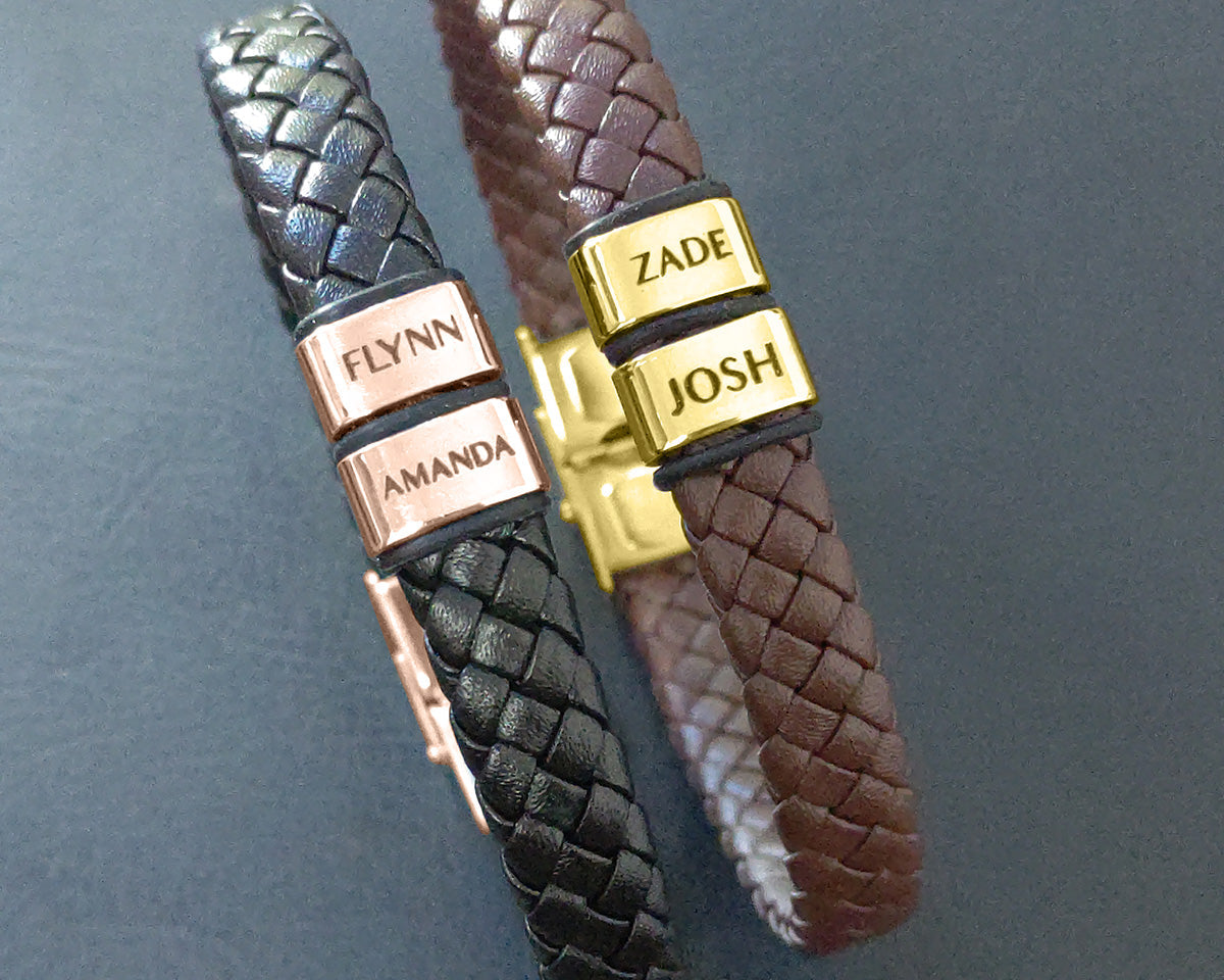 BUY ONE GET ONE Personalised Leather Bracelet First 2 Charms FREE | Belle Fever Personalised Jewellery