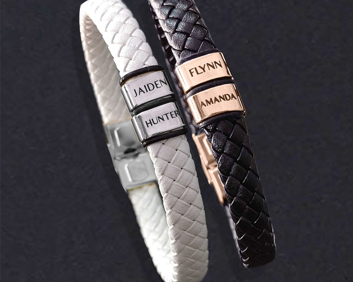 BUY ONE GET ONE Personalised Leather Bracelet First 2 Charms FREE | Belle Fever Personalised Jewellery