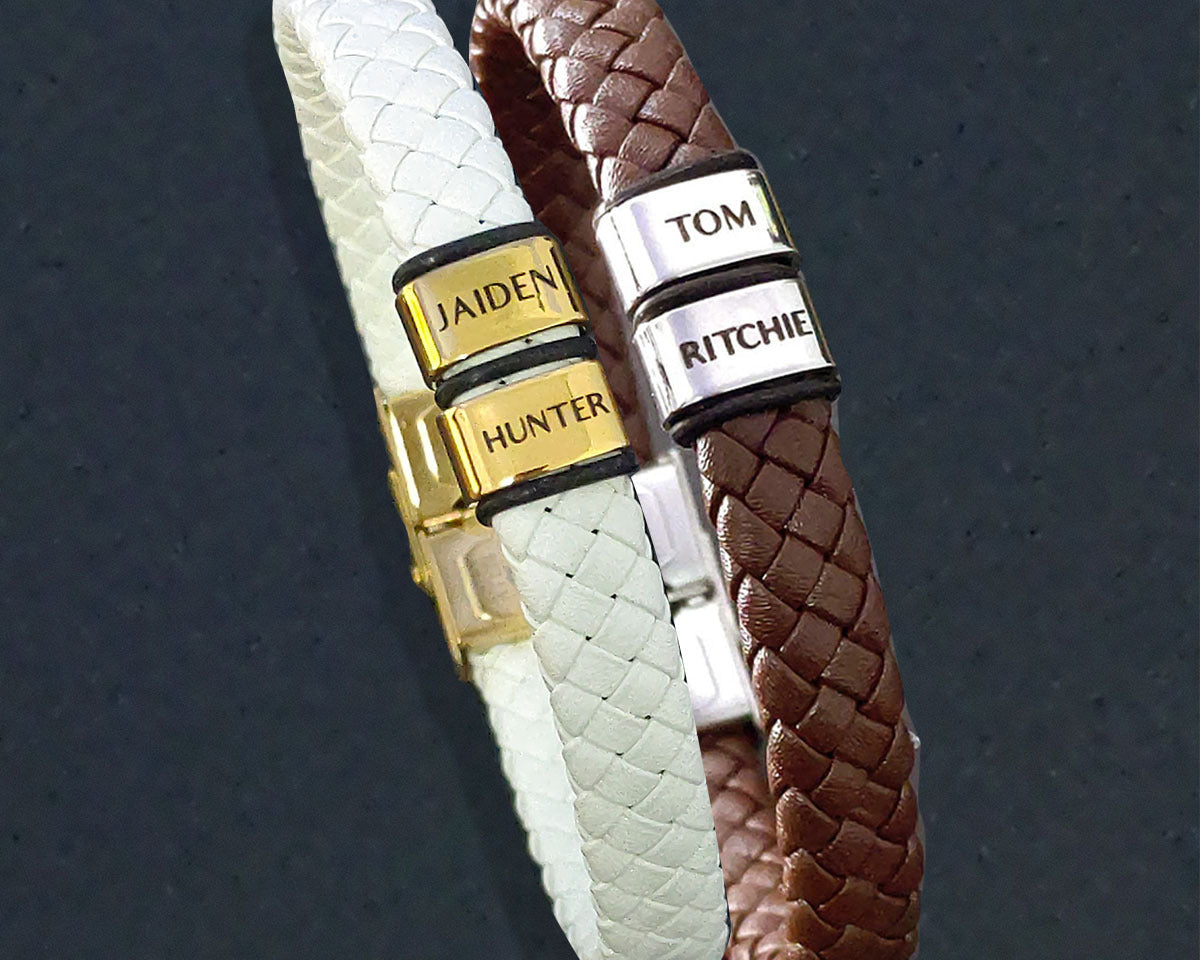 BUY ONE GET ONE Personalised Leather Bracelet First 2 Charms FREE | Belle Fever Personalised Jewellery