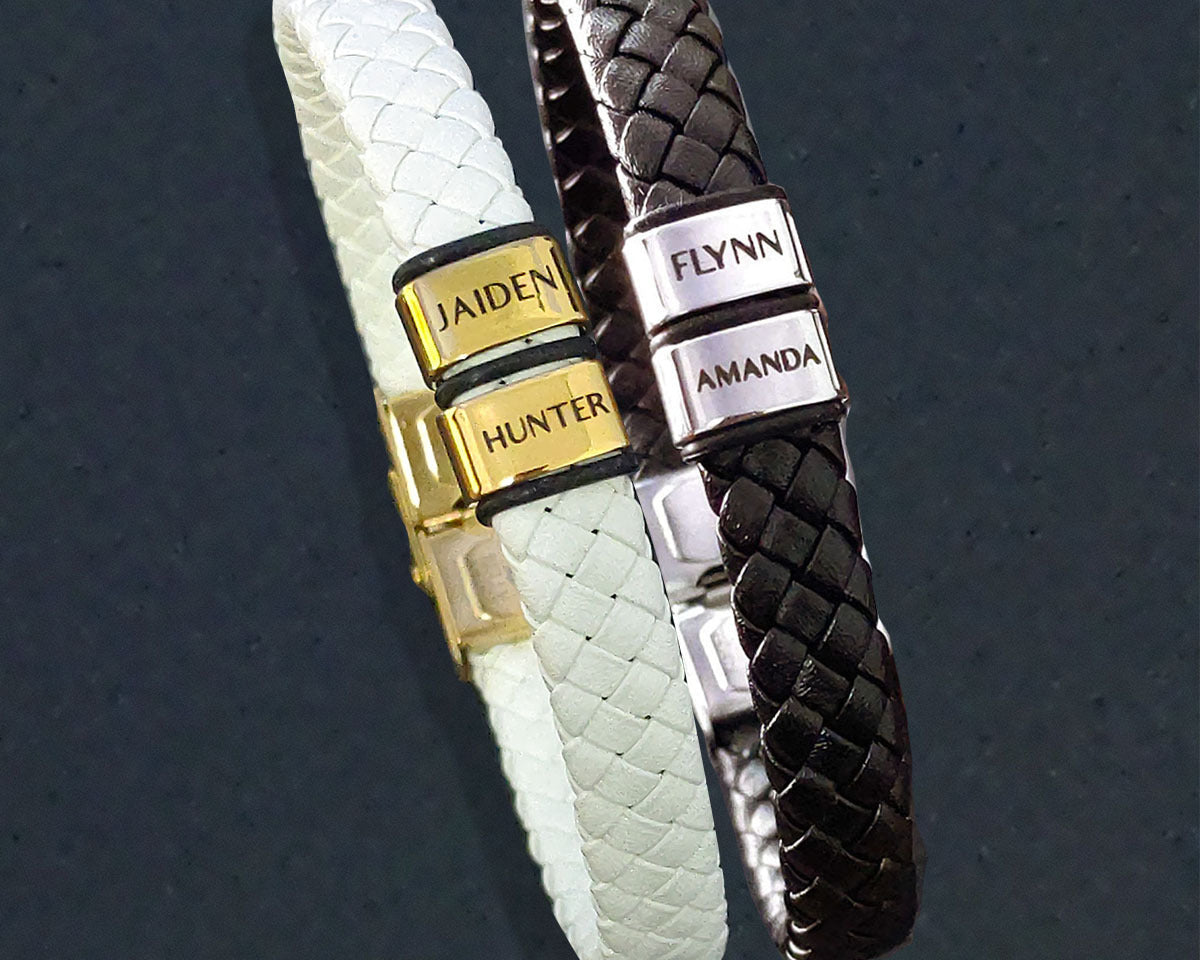 BUY ONE GET ONE Personalised Leather Bracelet First 2 Charms FREE | Belle Fever Personalised Jewellery