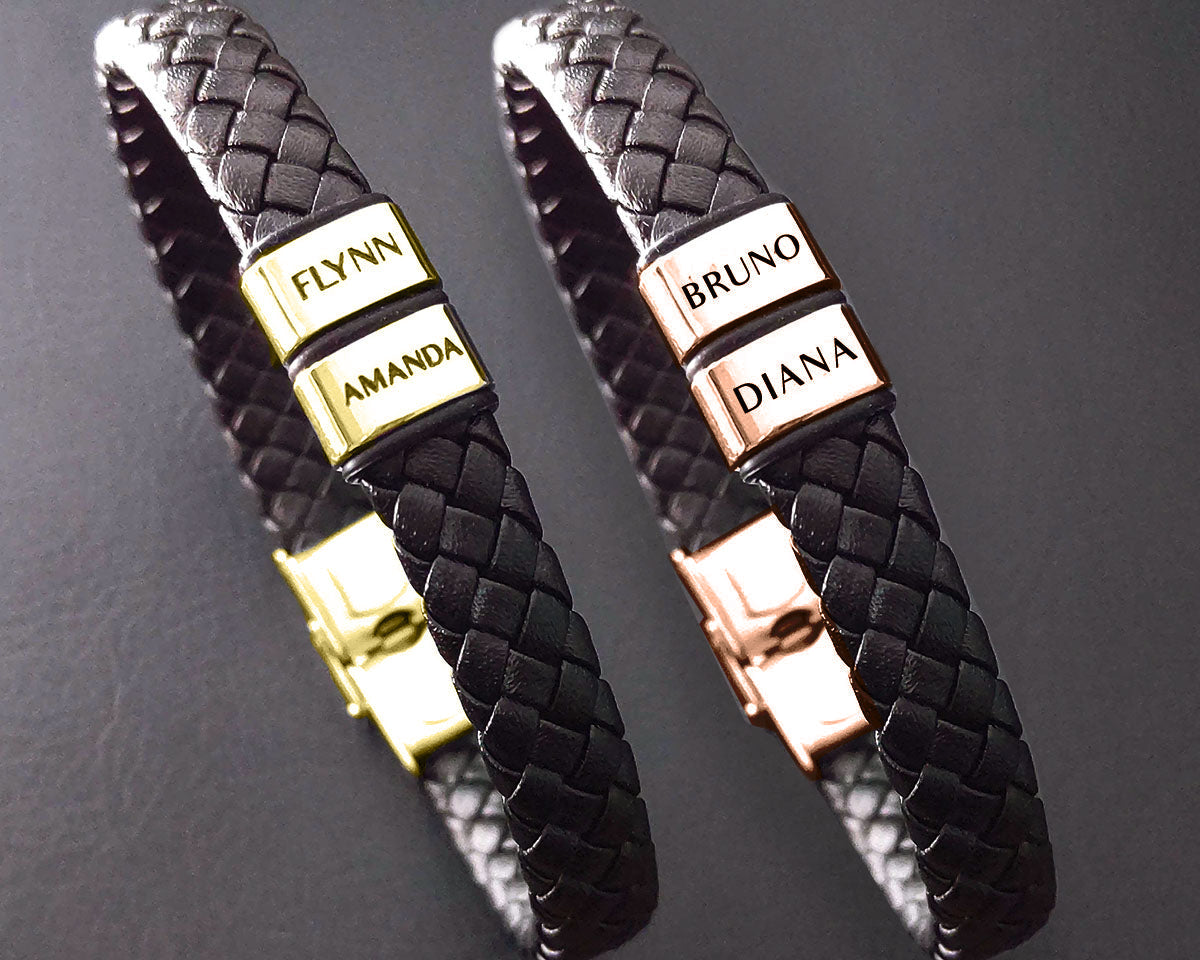BUY ONE GET ONE Personalised Leather Bracelet First 2 Charms FREE | Belle Fever Personalised Jewellery
