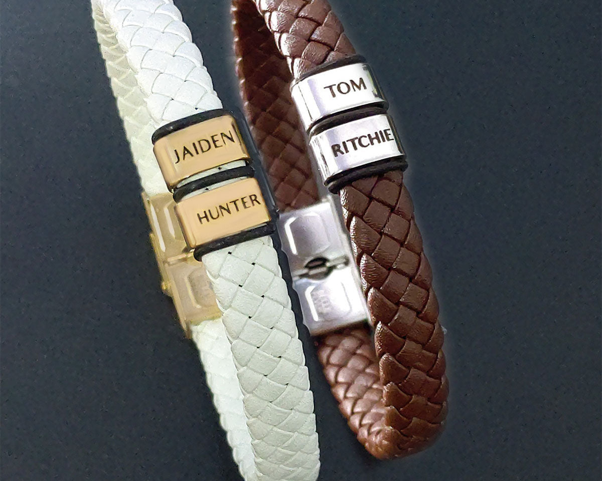 BUY ONE GET ONE Personalised Leather Bracelet First 2 Charms FREE | Belle Fever Personalised Jewellery