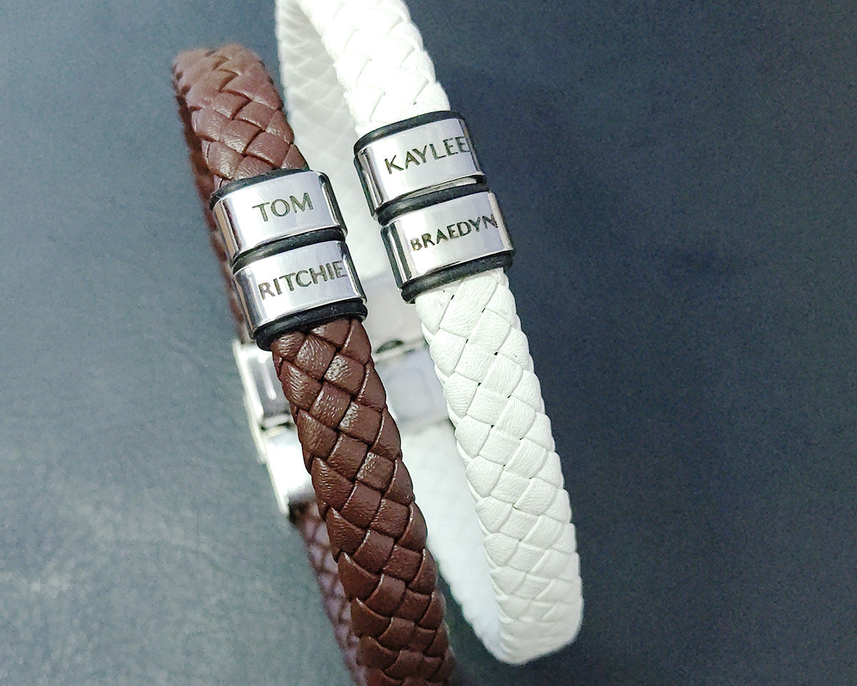 BUY ONE GET ONE Personalised Leather Bracelet First 2 Charms FREE | Belle Fever Personalised Jewellery