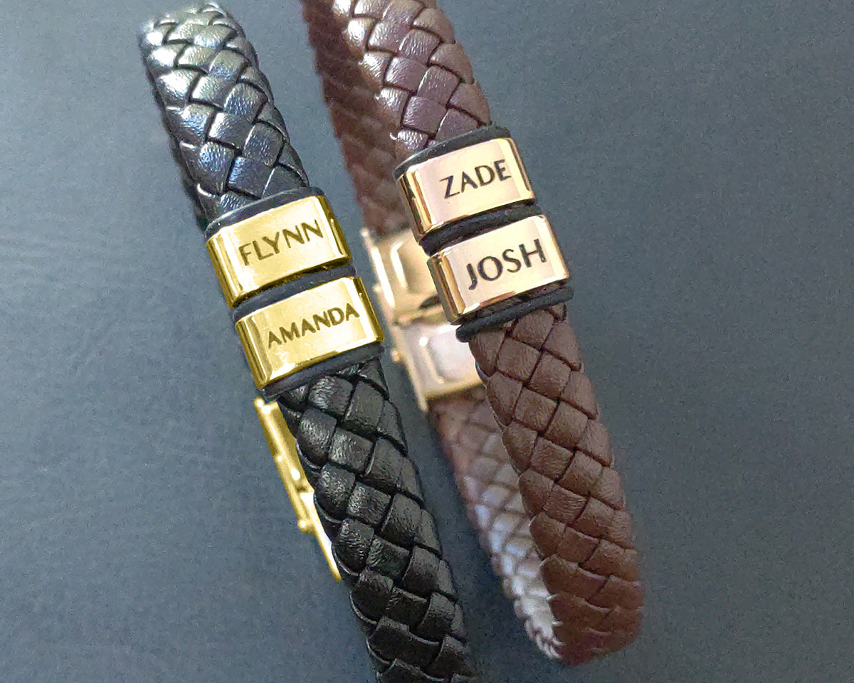 BUY ONE GET ONE Personalised Leather Bracelet First 2 Charms FREE | Belle Fever Personalised Jewellery
