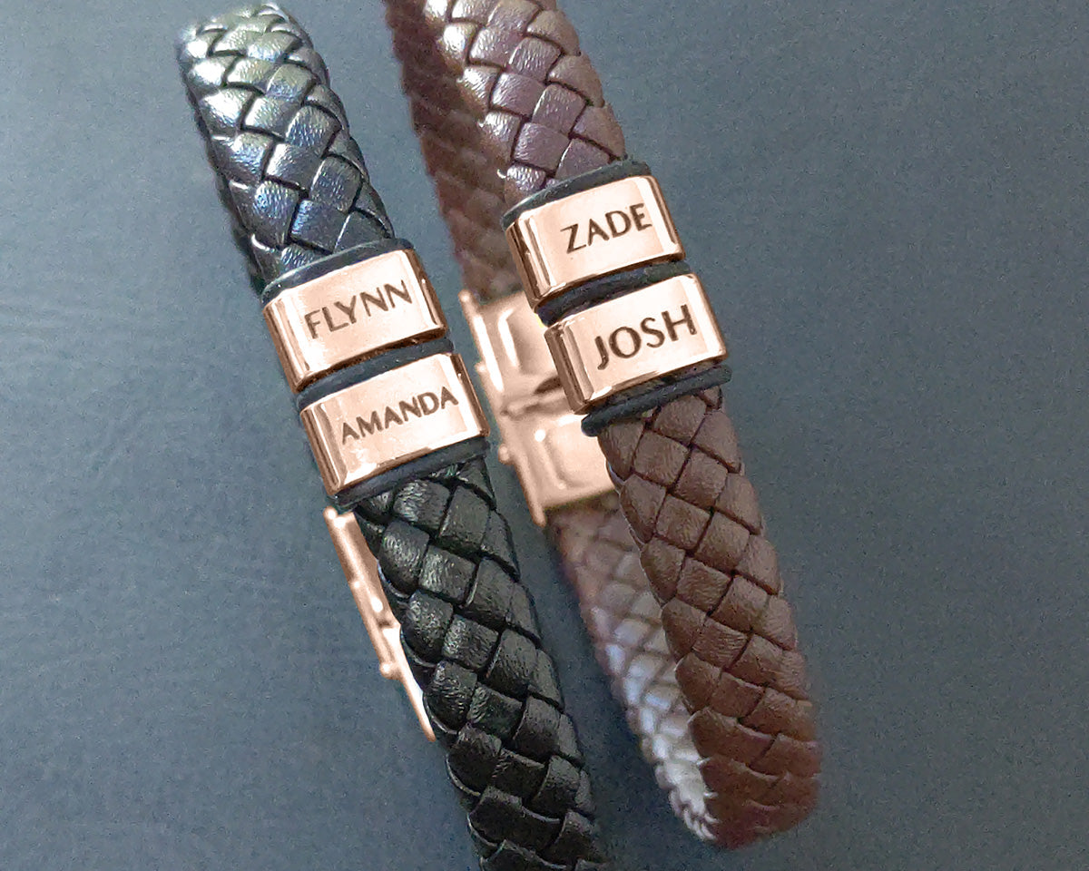 BUY ONE GET ONE Personalised Leather Bracelet First 2 Charms FREE | Belle Fever Personalised Jewellery