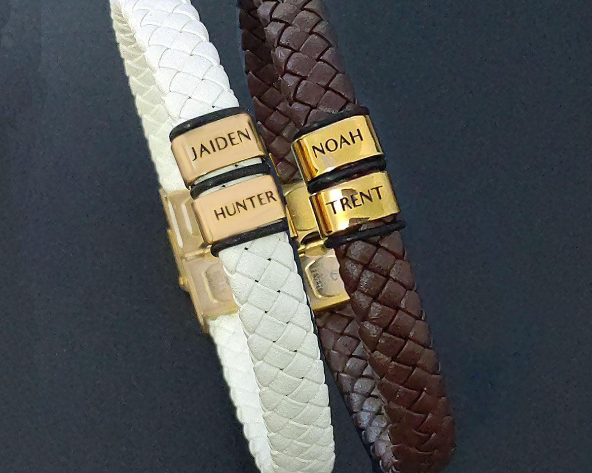 BUY ONE GET ONE Personalised Leather Bracelet First 2 Charms FREE | Belle Fever Personalised Jewellery