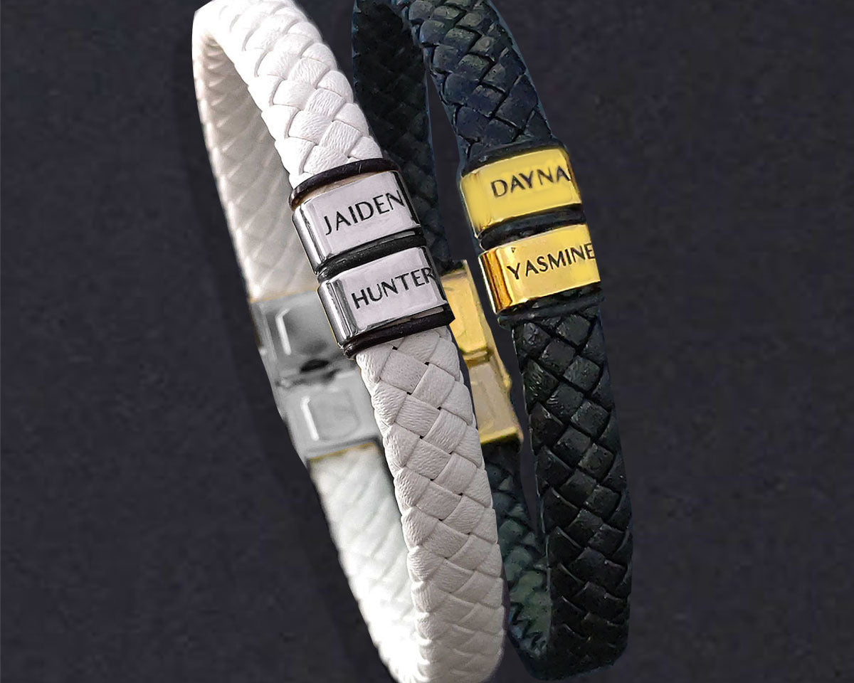 BUY ONE GET ONE Personalised Leather Bracelet First 2 Charms FREE | Belle Fever Personalised Jewellery