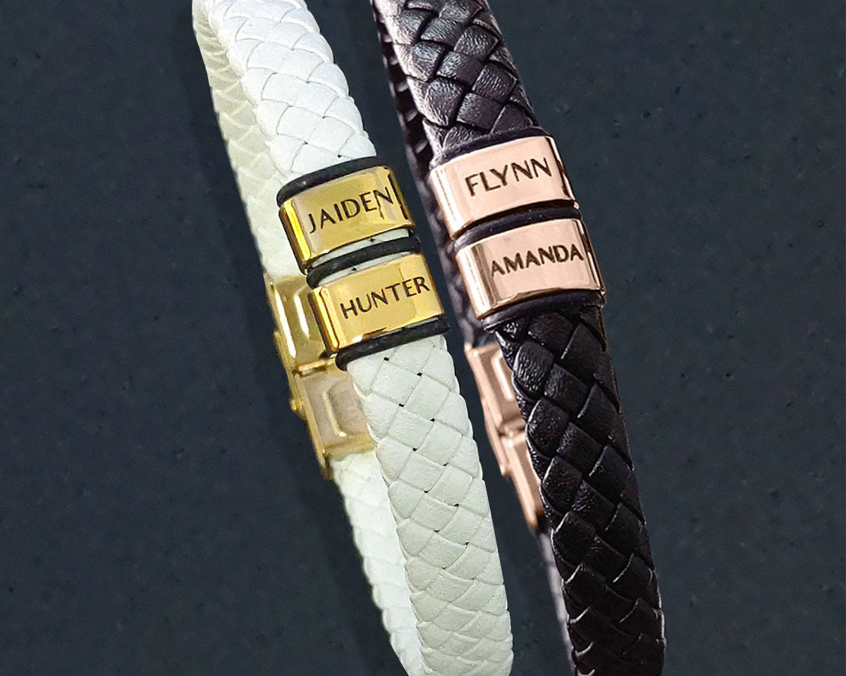BUY ONE GET ONE Personalised Leather Bracelet First 2 Charms FREE | Belle Fever Personalised Jewellery