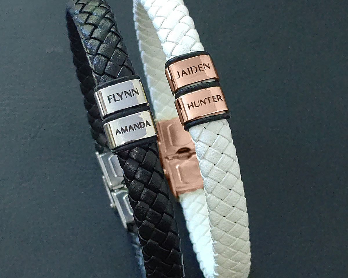 BUY ONE GET ONE Personalised Leather Bracelet First 2 Charms FREE | Belle Fever Personalised Jewellery