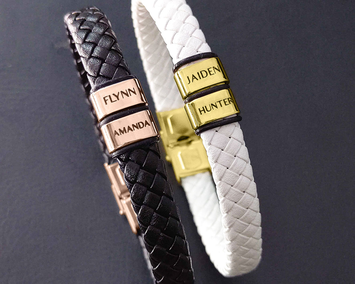 BUY ONE GET ONE Personalised Leather Bracelet First 2 Charms FREE | Belle Fever Personalised Jewellery