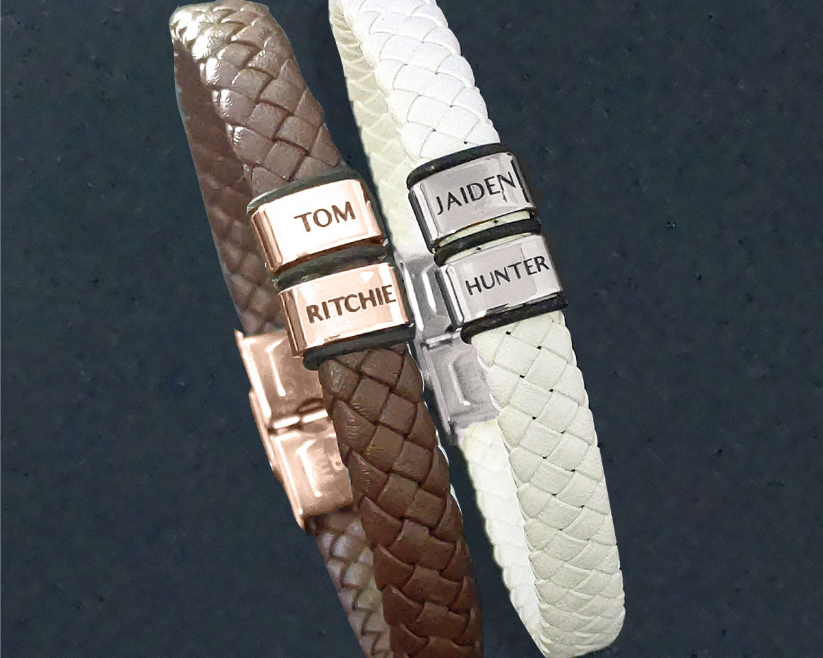 BUY ONE GET ONE Personalised Leather Bracelet First 2 Charms FREE | Belle Fever Personalised Jewellery