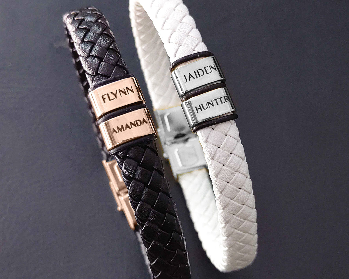 BUY ONE GET ONE Personalised Leather Bracelet First 2 Charms FREE | Belle Fever Personalised Jewellery