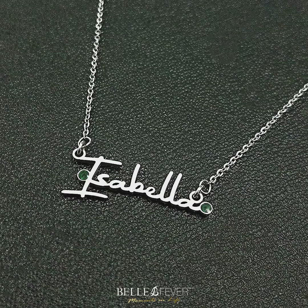 Video of Personalised Signature Font Name Necklace with Birthstone Options by Belle Fever