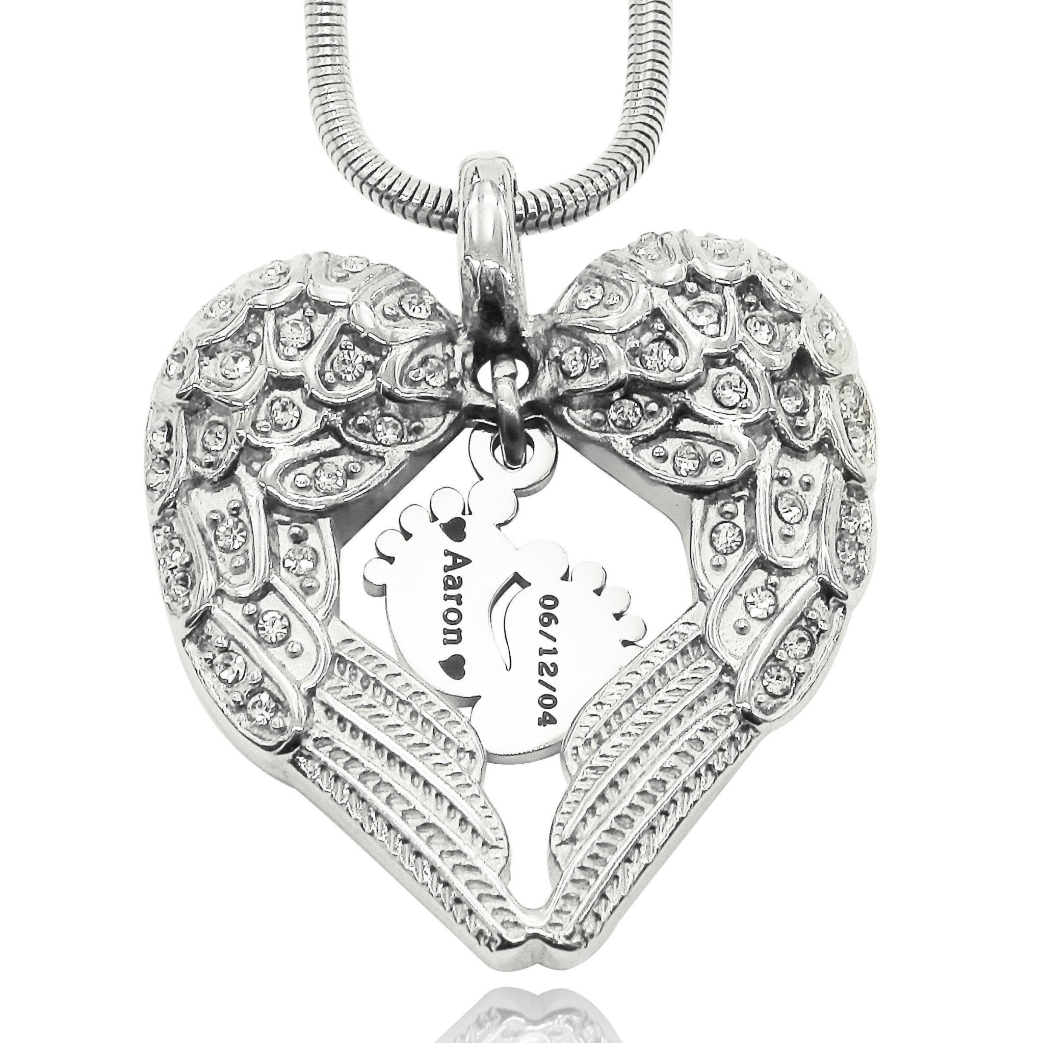 Angels Heart Necklace with Feet Insert - Memorial & Cremation Jewellery by Belle Fever