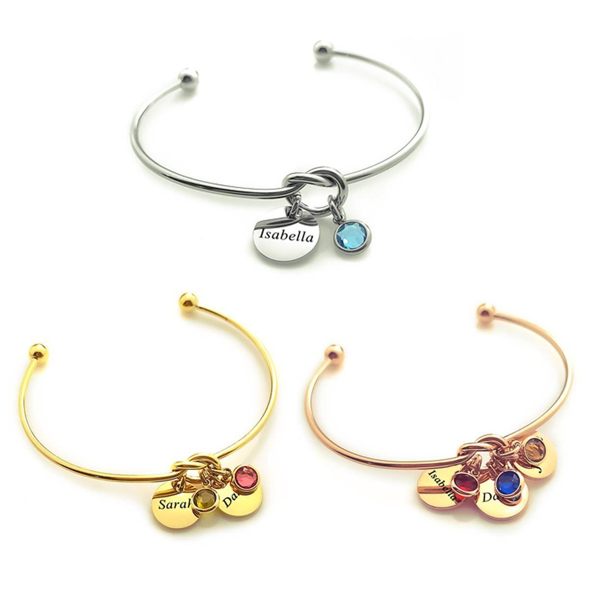 BUY ONE GET ONE Knot Bangle with Disc Charm & Birthstone - Deal