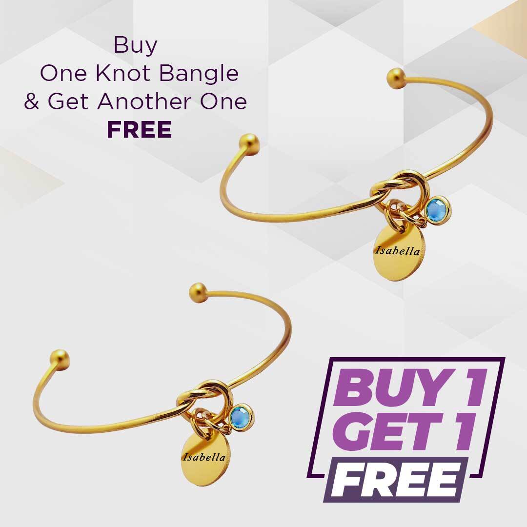 BUY ONE GET ONE Knot Bangle with Disc Charm & Birthstone - Deal