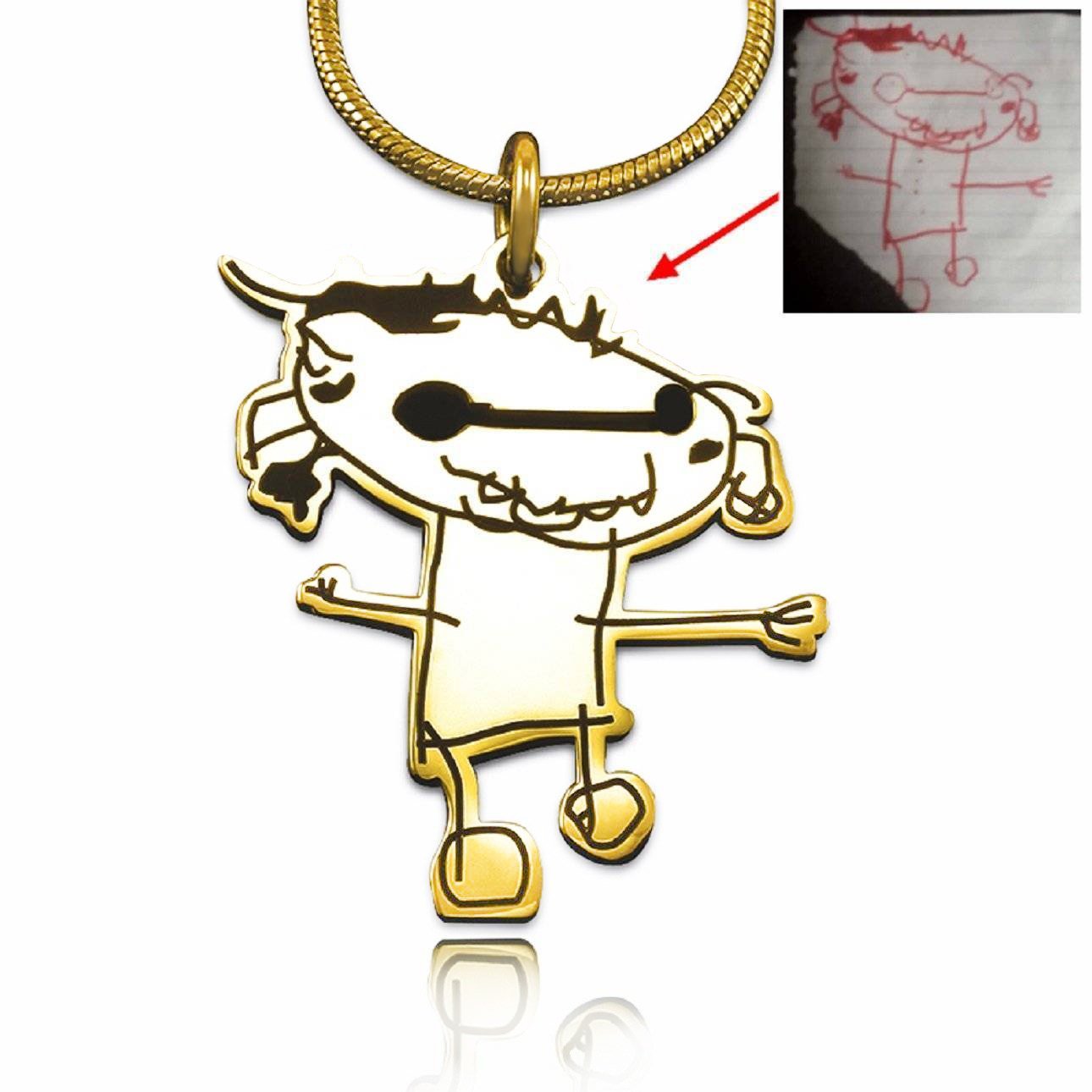 Custom CUT Kids Drawing Necklace - Kids Drawing Jewellery by Belle Fever