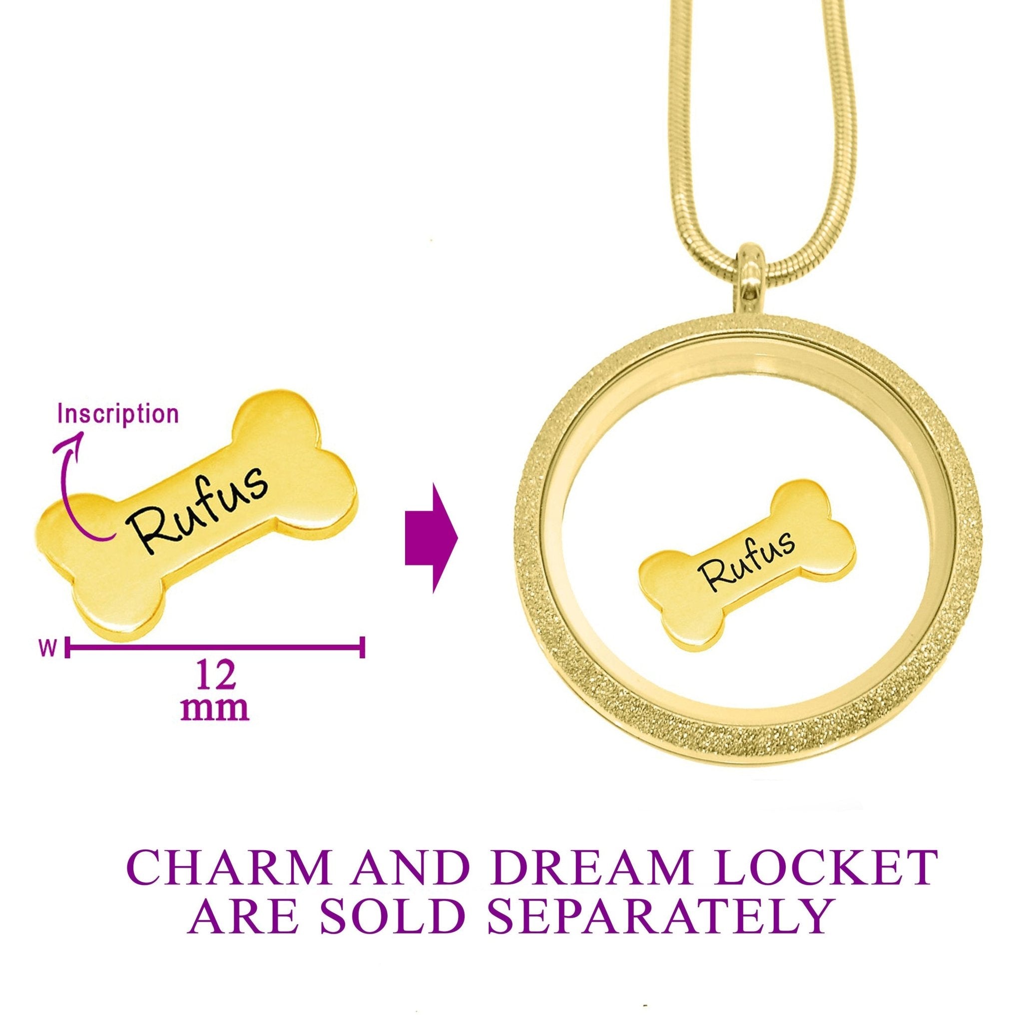 Dog Bone Charm Personalised For Dream Locket - Floating Dream Lockets by Belle Fever
