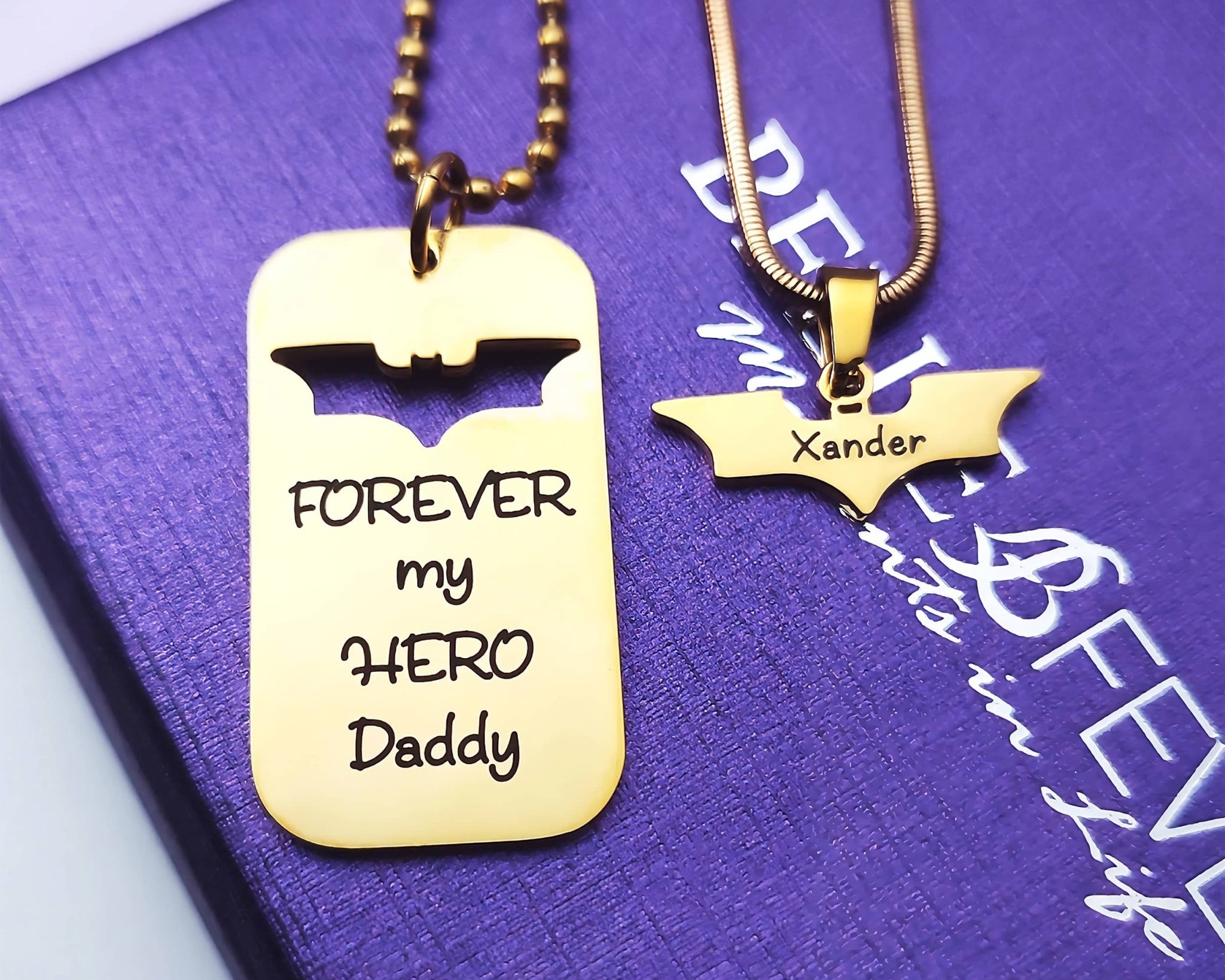 Dog Tag Super Hero Bat - Two Necklaces - Mens Jewellery by Belle Fever