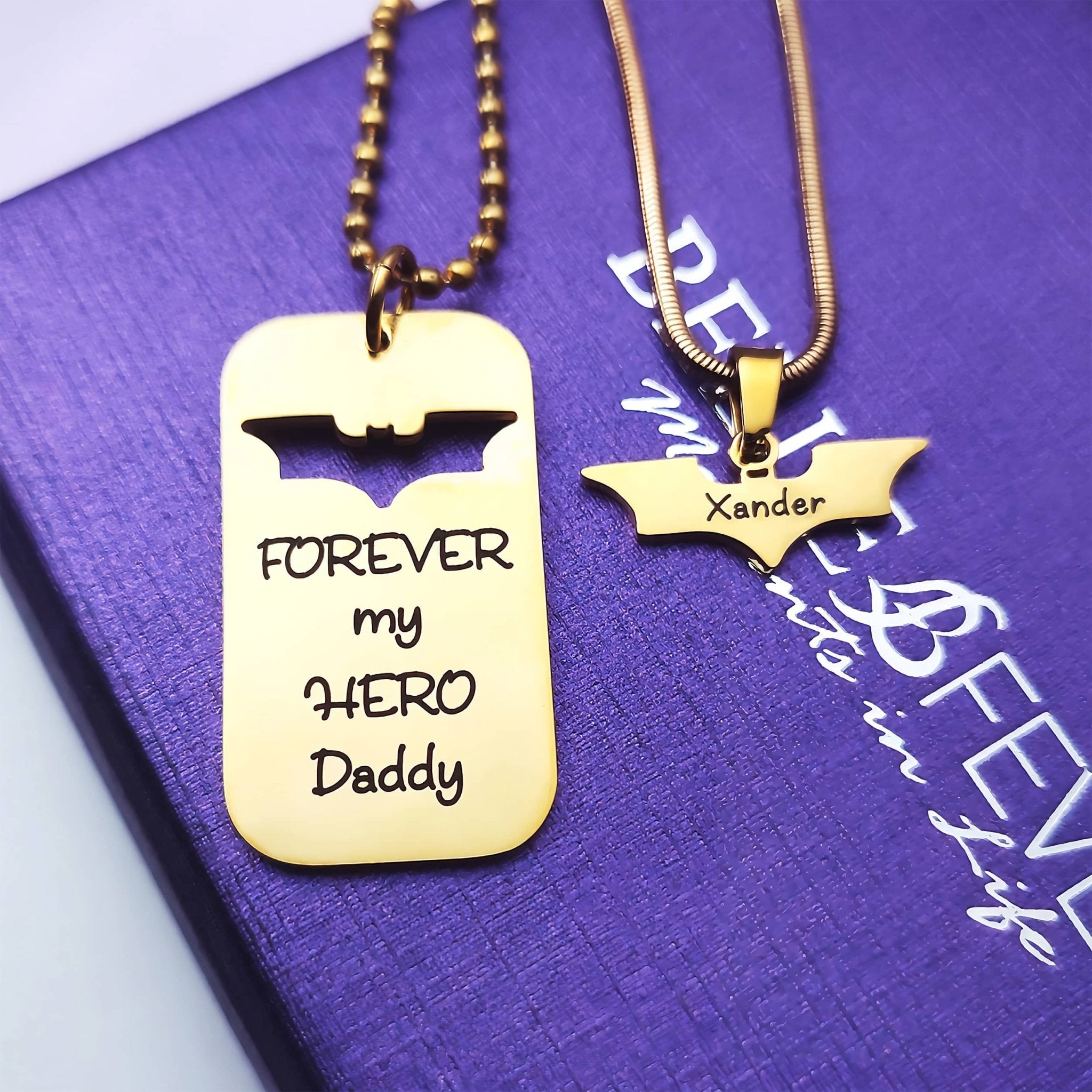 Dog Tag Super Hero Bat - Two Necklaces - Mens Jewellery by Belle Fever