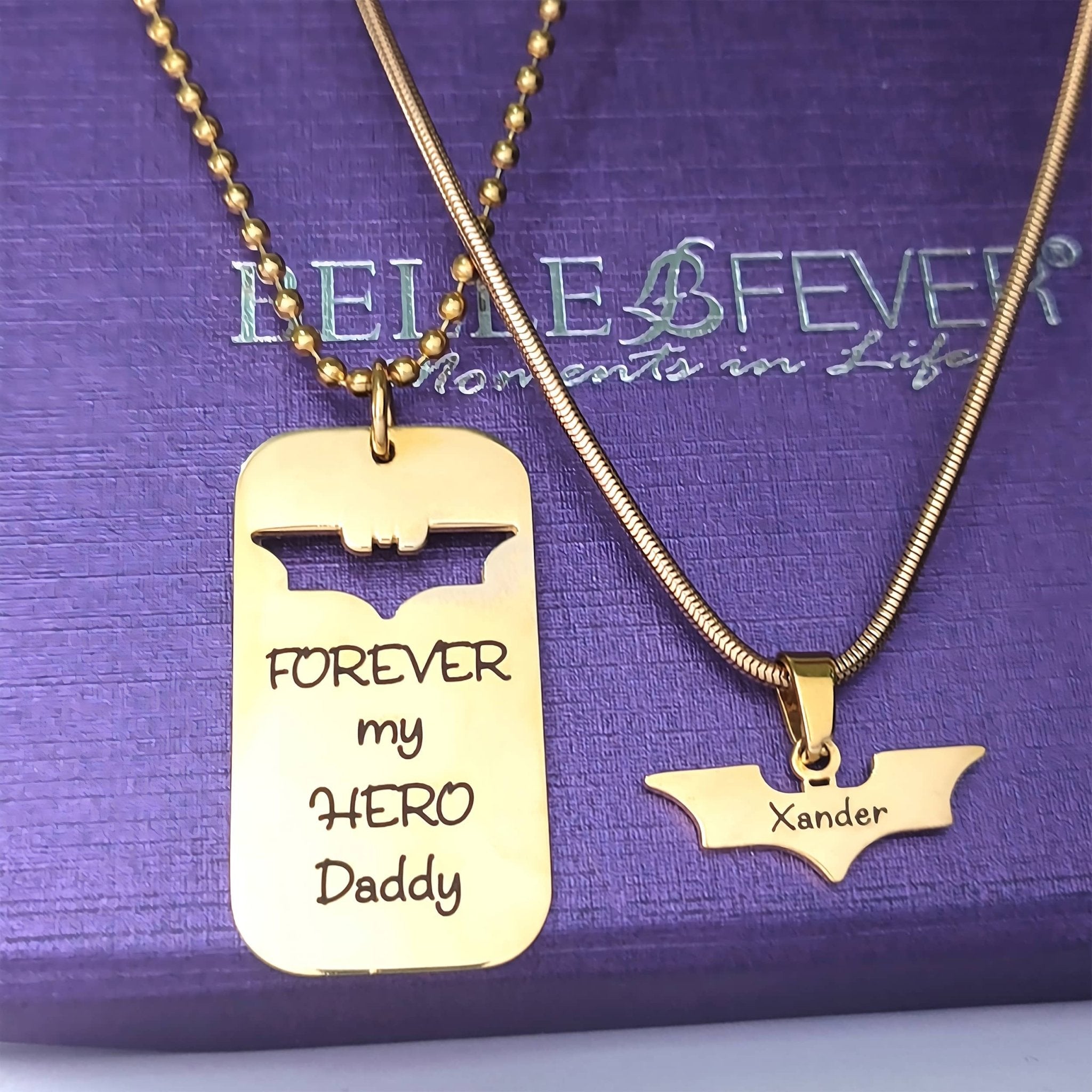 Dog Tag Super Hero Bat - Two Necklaces - Mens Jewellery by Belle Fever