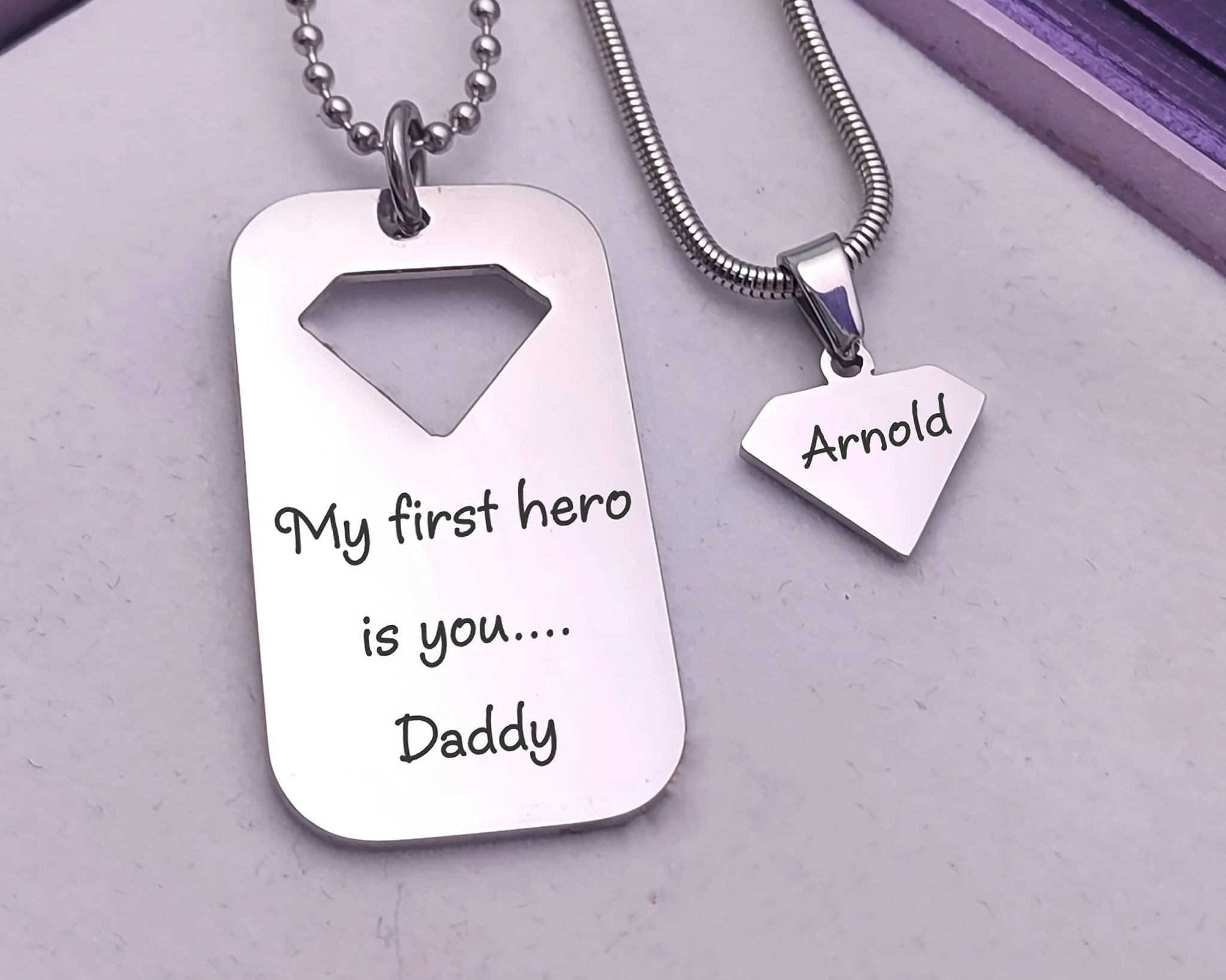Dog Tag Super Hero Man - Two Necklaces - Mens Jewellery by Belle Fever