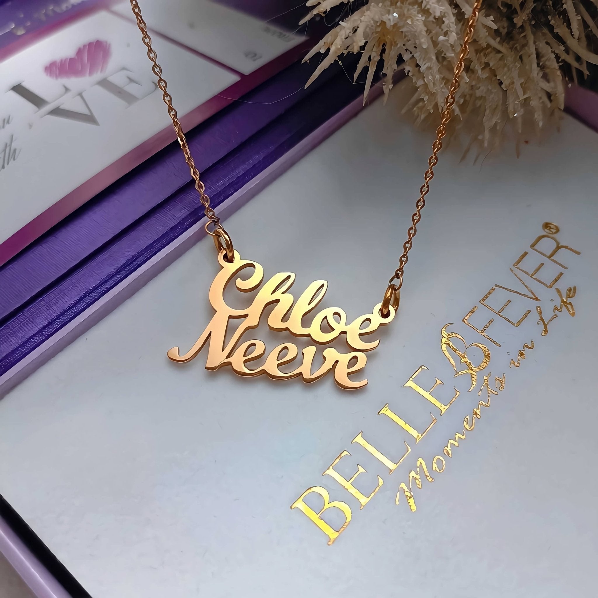 Double Name Necklace (Birthstones Optional) - Name Necklaces by Belle Fever