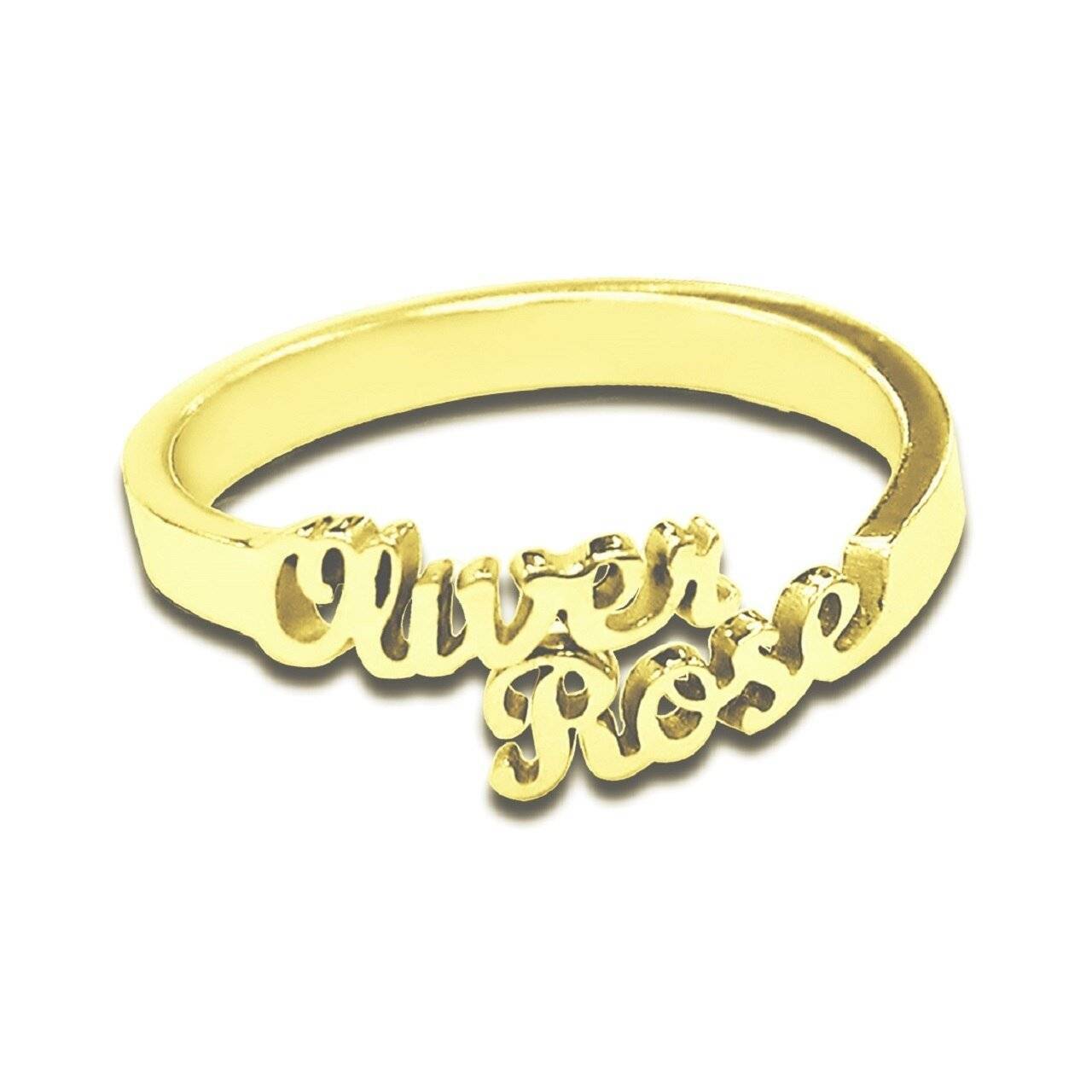 Double Name Personalised Ring (Birthstones Optional) - Rings by Belle Fever