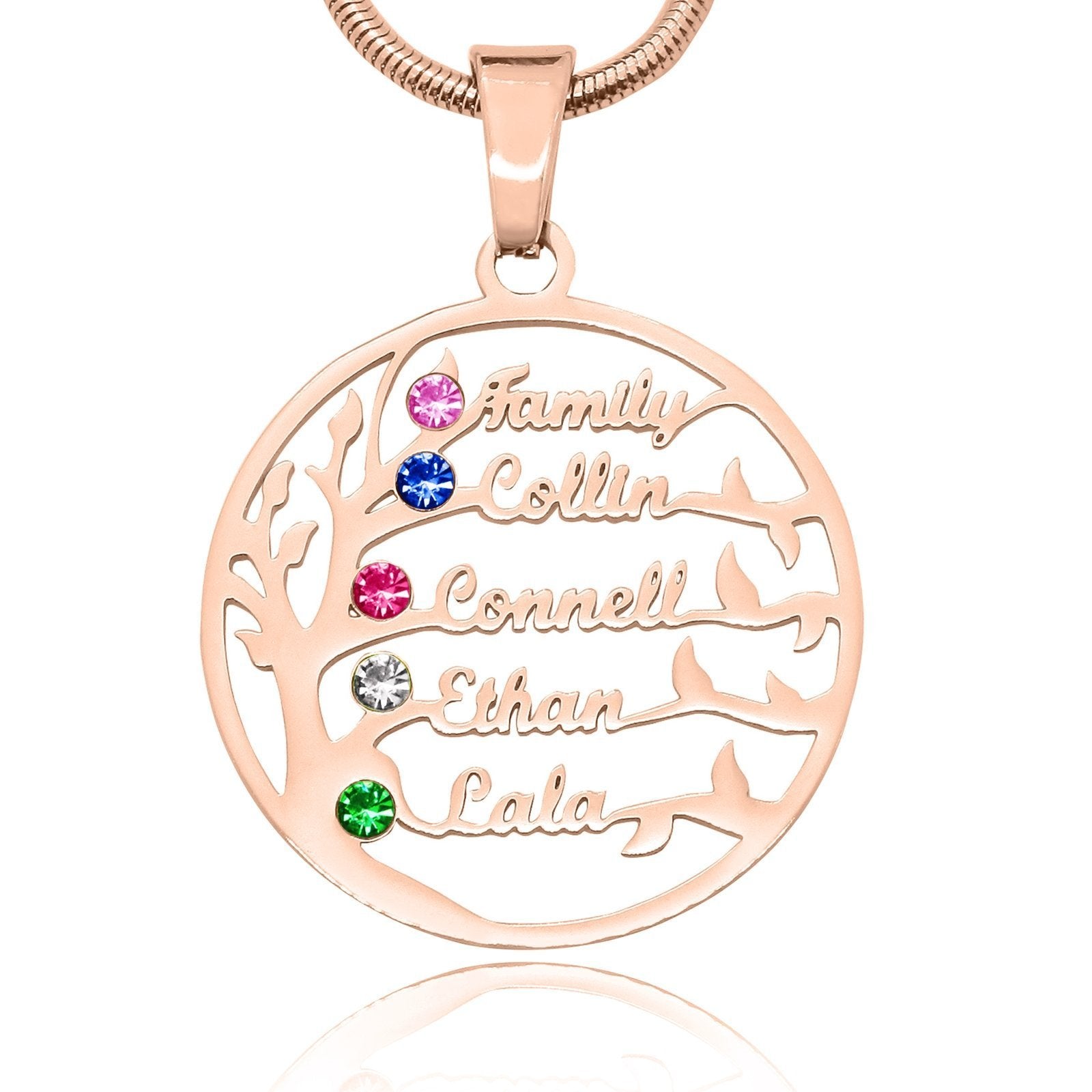Family Tree Name Necklace (Birthstones Optional) - Family Tree Necklaces by Belle Fever