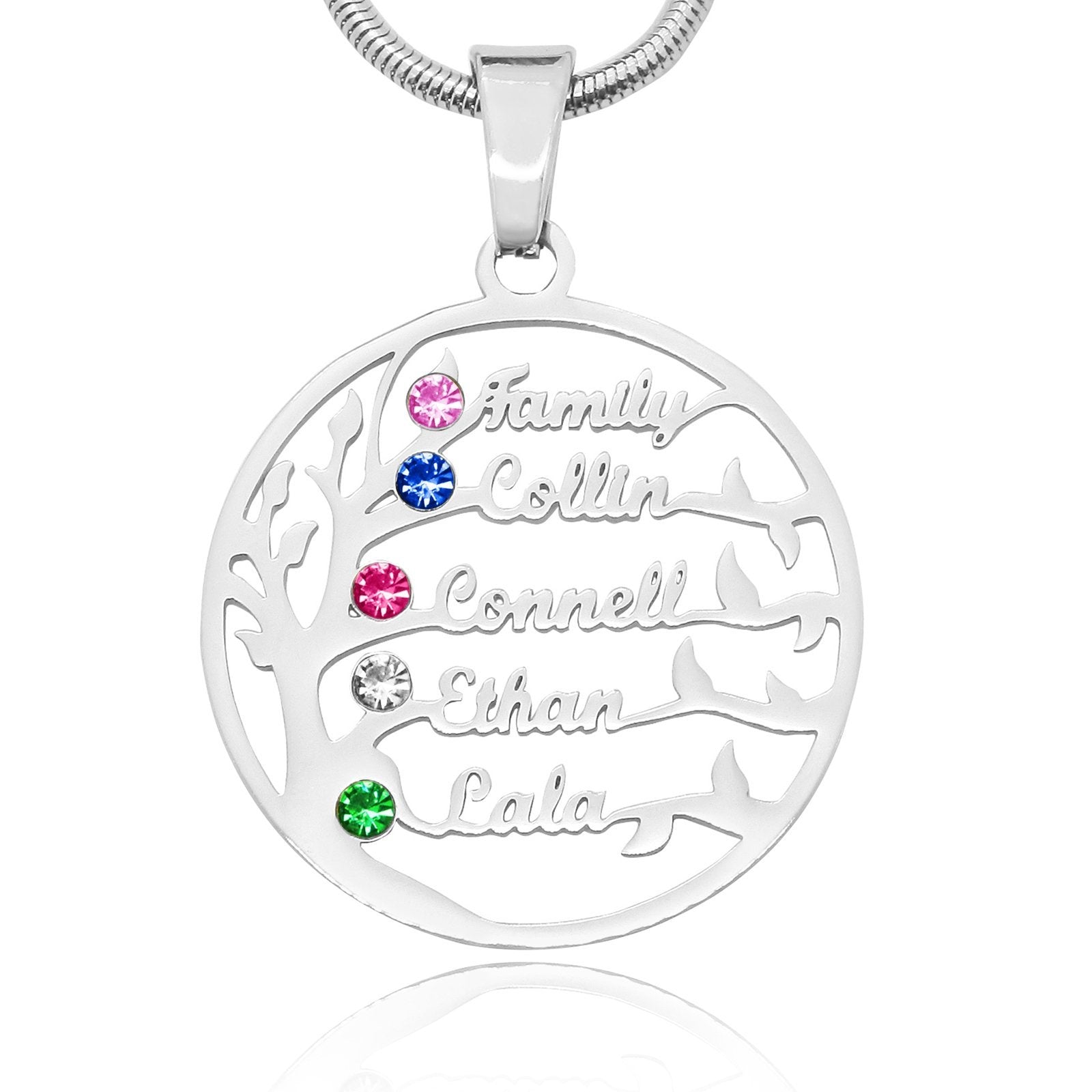 Family Tree Name Necklace (Birthstones Optional) - Family Tree Necklaces by Belle Fever